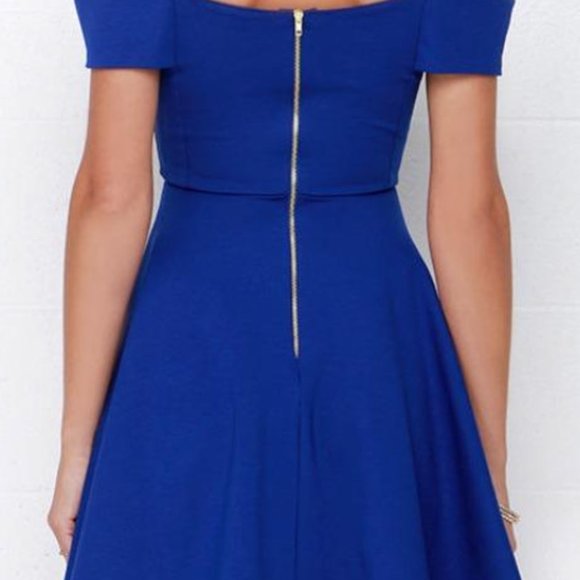 Off-the-Shoulder Royal Blue Dress - Picture 9 of 9